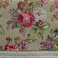 Obrus oliwkowo, różowy 100x100 cm gobelinowy zdobiony tkanym motywem kwiatowym