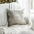 Poszewka na poduszkę świąteczna 45x45 cm beżowo, srebrna welwetowa zdobiona motywem śnieżynek z lśniących kryształków