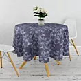 Obrus szyty MARLENE granatowo niebieski z miękkiej tkaniny typu blackout drukowanej w duży kwiatowy wzór