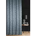 Zasłona szyta na taśmie 5 cm niebiesko srebrzysta z tkaniny w stylu eko z błyszczącym nadrukiem