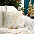 Poszewka na poduszkę świąteczna 45x45 cm welwetowa czerwono, szampańska zdobiona nadrukiem śnieżynek