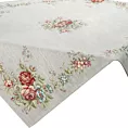 Obrus szarobeżowo, czerwony 100x100 cm z grubszej tkaniny gobelinowej z nicią szenilową z motywem kwiatów