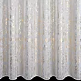 Firana szyta na taśmie 5 cm biało złocista z tkaniny typu ADEN z efektem deszczyku, zdobionej niereguralnym złocistym nadrukiem, wykończona obciążnikiem