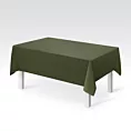 Obrus szyty ciemnozielony z gładkiej tkaniny zaciemniającej typu dimout wykończona obciążnikiem