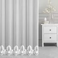 Firana szyta na taśmie 5 cm biała z tkaniny typu ADEN z delikatnym deszczykiem, zdobiona fantazyjnym haftem z dodatkiem welwetu Italissima Eva Minge