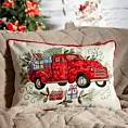 Poszewka na poduszkę świąteczna 35x50 cm czerwono, zielona zdobiona haftem autka