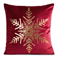 Poszewka na poduszkę 45x45 cm welwetowa, czerwono szampańska zdobiona śnieżynkami JOY