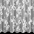 Firana szyta na taśmie 5 cm biała z ekskluzywnej tkaniny organtynowej z wzorem roślinnym, wykończona obciążnikiem