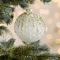 Szklana bombka ręcznie zdobiona wzorem śnieżynek z dodatkiem koralików