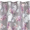 Zasłona srebrno, różowa w kwiaty z etaminy 140x250 cm przelotka - SHERRY