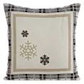 Poszewka na poduszkę 45x45 cm bawełniana, gobelinowa kolor naturalna z motywem kraty i złotych śnieżynek ANGEL