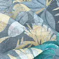 Zasłona turkusowo, żółta we wzór botaniczny z etaminy 140x250 cm przelotka - LENA