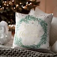 Poszewka na poduszkę świąteczna 45x45 cm welwetowa biało, szampańska zdobiona nadrukiem