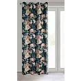 Zasłona czarno, różowa z nadrukiem kwiatów z tkanina typu oxford 140x270 cm przelotka - SALMA