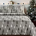 Pościel świąteczna 160x200 cm z bawełny flanelowej, kolor stalowy, biały z nadrukiem drobnych choinek LENON