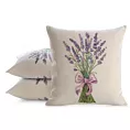 Poszewka na poduszkę 45x45 cm bawełniana, gobelinowa naturalno, zielona  z motywem lawendy GOBELIN