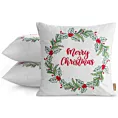Poszewka na poduszkę świąteczna 45x45 cm  welwetowa biało, zielona  zdobiona haftem