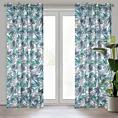 Zasłona biało, turkusowa we wzór liści 140x250 cm przelotka - ELINA - Design 91