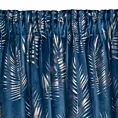 Zasłona welwetowa granatowo, szampańska z błyszczącym nadrukiem palmowych liści 140x300 cm taśma - GLORIA