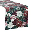Bieżnik na stół zielono, bordowy 35x180 cm welwetowy VELVET 2 z nadrukiem barwnych kwiatów