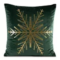 Poszewka na poduszkę 45x45 cm welwetowa zdobiona śnieżynkami zielono, złota JOY