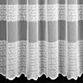 Firana szyta na taśmie fala biała z matowej tkaniny z efektem deszczyku zdobionej haftem w formie poziomych pasów