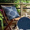 Poszewka na poduszkę 45x45 cm z tkaniny wodoodpornej granatowo, biała idealna na taras oraz balkon w stylu marynistycznym GARDEN