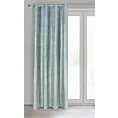 Zasłona welwetowa błękitna z prążkowanym złotym wzorem 140x250 cm przelotka - AMABEL