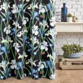 Zasłona czarno, niebieska w kwiaty irysów 140x250 cm przelotka - MAJA