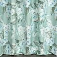 Zasłona szyta na taśmie 5 cm miętowa z tkaniny o naturalnym splocie z kwiatowym wzorem