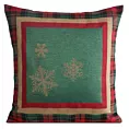 Poszewka na poduszkę 45x45 cm bawełniana, gobelinowa kolor zielony z motywem kraty i złotych śnieżynek STAR
