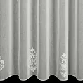 Firana szyta na taśmie 5 cm naturalna z delikatnej etaminy zdobionej ornamentowym haftem, wykończonej obciążnikiem