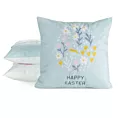 Poszewka na poduszkę 45x45 cm z weluru niebiesko żółta zdobiona nadrukiem drobnych kwiatuszków WIOSNA 11