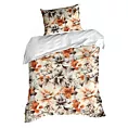 Pościel 140x200 cm bawełniana kolor ciemnokremowy, pomarańczowy z wzorem kwiatowym NIKA 51