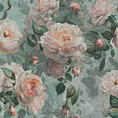 Zasłona miętowa w różowe róże z efektem akwareli z etaminy 140x250 cm przelotka INKA