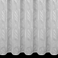 Firana szyta na taśmie 5 cm biało srebrna z tkaniny typu BATYST z delikatnie połyskującym, geometrycznym nadrukiem na dole tkaniny, wykończona obciążnikiem