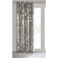 Zasłona stalowo, szampańska zdobiona nadrukiem błyszczących kwiatów 140x250 cm przelotka - CELIA