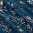 Zasłona welwetowa granatowo, szampańska z błyszczącym nadrukiem palmowych liści 140x300 cm taśma - GLORIA