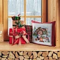 Poszewka na poduszkę 45x45 cm bawełniana, gobelinowa czerwono, naturalna z motywem świątecznym XMAS