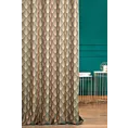 Zasłona szyta na taśmie 5 cm turkusowo złota z tkaniny w elegancki geometryczny wzór z błyszczącą nicią