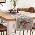 Bieżnik na stół 40x100 cm naturalno, różowy gobelinowy zdobiony motywem kwiatów