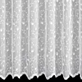 Firana szyta na flexach biała z tkaniny z efektem deszczyku, zdobionej haftem roślinnym z kryształkami