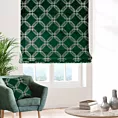 Roleta rzymska zielona z tkaniny welwetowej z geometrycznym błyszczącym nadrukiem