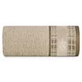 Ręcznik kąpielowy świąteczny 50x90 cm bawełniany kolor jasnobeżowy z żakardową bordiurą w kratę i haftem z szyszkami 480 g/m2 HOLLY