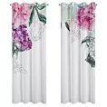 Komplet zasłon 2 szt biało, różowe z lekkiej etaminy z motywem letnich kwiatów 140x260 cm przelotka ISA