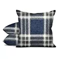 Poszewka szyta granatowo naturalna z grubej, szenilowej tkaniny w elegancką kratę