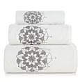 Zestaw ręczników bawełnianych na prezent 3 szt kolor kremowy,grafitowy z haftowanym motywem lotosu 380g/m2 LOTUS