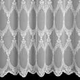 Firana szyta na taśmie 5 cm biała z matowej tkaniny z efektem deszczyku zdobionej dołem haftem