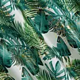 Zasłona welwetowa biało, zielona ze wzorem egzotycznych liści 140x270 cm taśma - DAVOS