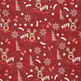 Pościel świąteczna 160x200 cm poliestrowa kolor bordowy, biały w reniferki BERGEN